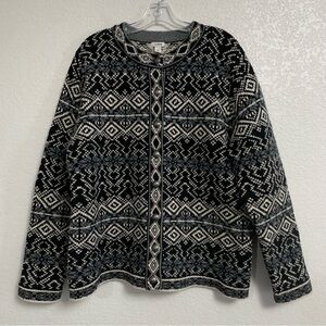 Vtg LL Bean Cardigan Sweater Womens 1X Wool Chunky Heavyweight Fair Isle Nordic